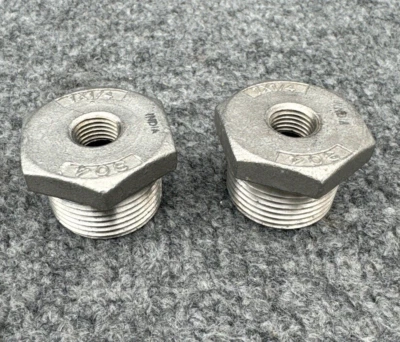 Lot of 2 - 1" x 1/4" NPT Threaded Hex Bushing 304 Stainless Steel 150 Fitting - Image 1 of 4