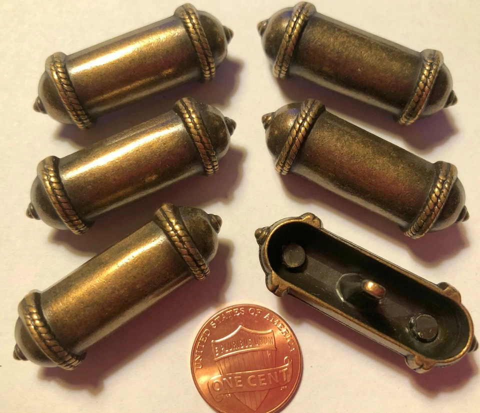 6 Large Antiqued Brass Tone Metal Shank Coat Buttons 1 5/8" 40.5mm Long 9518 - Image 1 of 1