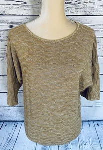 Christopher Banks Women’s Small Sweater Mustard Gold Glitter Knit Short Sleeves - Picture 1 of 9