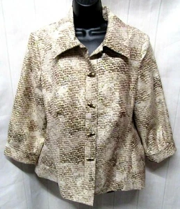 CHICOS Size 2 NWT $129 Pebbled Jacquard Pammie Jacket Antique Ivory Gold Silver - Picture 1 of 4