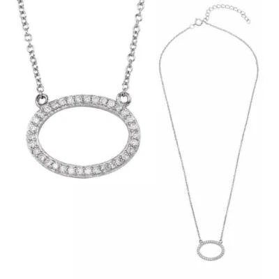 Collana In Argento Sterling Con Pietre CZ Pendente A Forma Di Ovale Aperto - Immagine 1 di 4