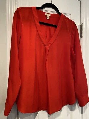 J. Blusa Pullover Crew Manga Larga Fluida Cuello en V Bordada Roja Talla Grande P Foto 1 de 4