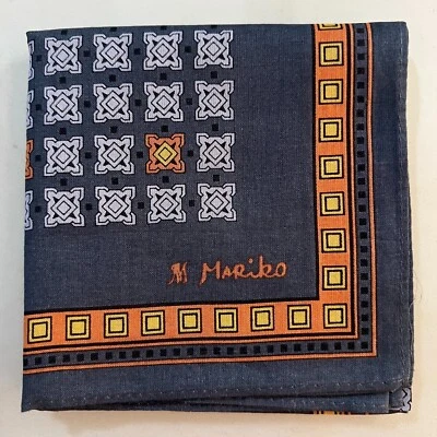 MAN HANDKERCHIEF GRAY ORANGE GEOMETRIC CLASSIC COTTON POCKET ART SQUARE18” #JP64 - Image 1 of 3