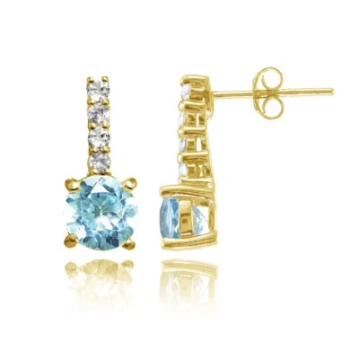 Yellow Gold Flashed Silver Blue Topaz & White Topaz 5-Stone Round Drop Earrings - Image 1 of 4