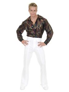 Sequin Disco Shirt Adults 70'S Retro Multi Colored Shiny Button Halloween Size L
