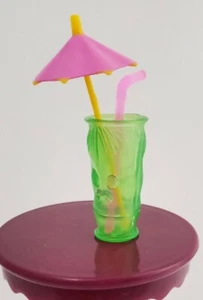 Newly Deboxed Mattel Barbie Doll Green Tiki Cup Pink Straw Umbrella - Picture 1 of 4