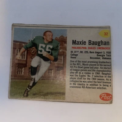 1962 Post Football #32 Maxie Baughan Philadelphia Eagles - Image 1 of 4