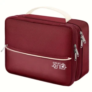 Borsa da viaggio rossa a doppio strato, porta elettronica, ecopelle, 11" x 8,5" - Foto 1 di 6