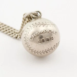Vintage 1958 Champions Sterling Silver Baseball Pendant Necklace - Picture 1 of 6