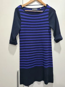MARCS Dress Size M navy blue wool short sleeve rib-knit A-line - Picture 1 of 5