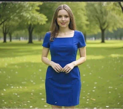 Vintage 80s Gillian Silk Blue Sheath Dress Sz 6 Back Button Straps Cocktail - Image 1 of 4