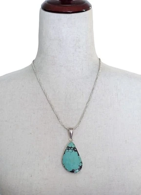 Vintage Charles Albert Sterling Silver Large Turquoise Pendant Necklace Native - Image 1 of 4