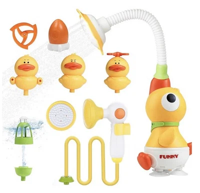 鸭浴淋浴玩具套装幼儿 – 10 件套电动喷雾器和水上游戏  — 第 1/4 张图片
