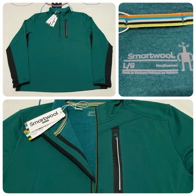 NWT Mens SmartWool Active Fleece 1/2 Zip Sweater Wool Blend Evergreen L - Image 1 of 4