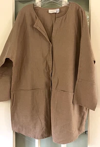 CHICO'S hellbraune Leinen/Baumwolle Relaxed Tunika, 3/4 Ärmel, Taschen, Gr. 3 (XL 16-18) - Bild 1 von 8