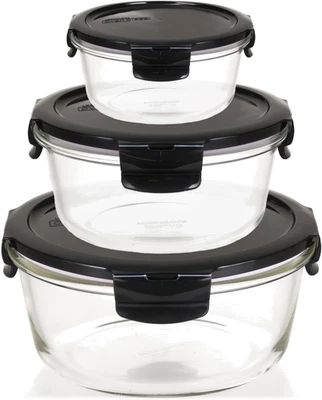 LOCK & LOCK Frischhaltedosen Aus Glas Mit Deckel, 3Er Set Rund - OVEN GLASS - Fü - Bild 1 von 4