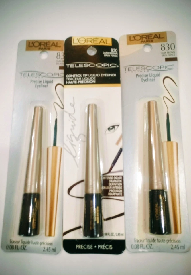L'Oréal Télescopique Précision Liquide Eyeliner 830 Dark Brown 3X Lot - Image 1 of 1