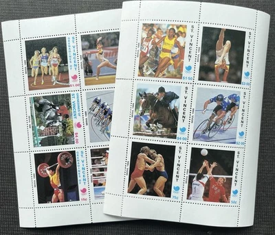 San Vicente - 2 hojas de estampillas en miniatura sin usar de los Juegos Olímpicos de Seúl 1988 Foto 1 de 3