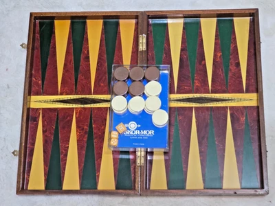 Vintage Middle Eastern Inlaid Wooden Backgammon Set – Mosaic Board Game 22 x 18" - Image 1 of 4