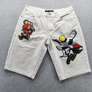 Embroidered Tiger Crane Shorts Mens 36 Off-White Denim Bermuda Zip Fly Japanese - Picture 1 of 13