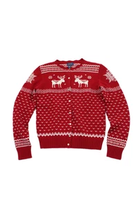 Polo Ralph Lauren Girls Button Front Holiday Cardigan Sweater Red White Size 16 - Picture 1 of 5