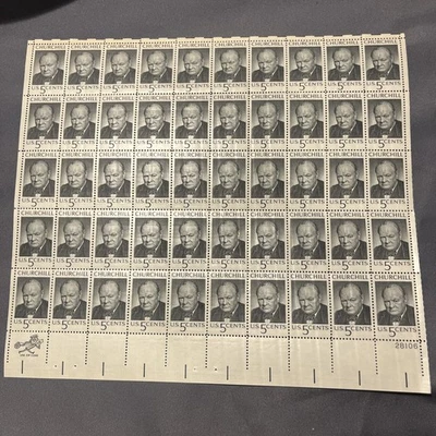 1965 Winston Churchill 5-Cent Us Postage Stamps Full Sheet - Image 1 of 2