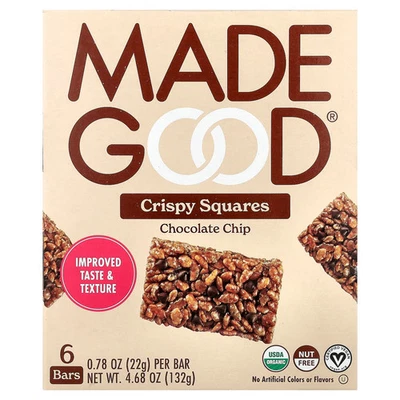 Crispy Squares, Chocolate Chip, 6 Bars, 0.78 oz (22 g) Each - Image 1 of 3