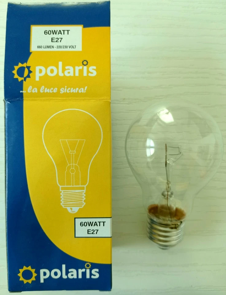 LAMPADA LAMPADINA INCANDESCENZA POLARIS GOCCIA CHIARA 220-230V E27 60W 660lm NOS - Immagine 1 di 1
