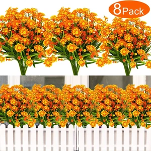 8 Bundles Artificial Daisy Fall Flowers UV Resistant Outdoor Decoration-Fall Dec - Picture 1 of 12