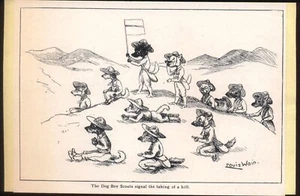 LOUIS WAIN Cartoon from pre-1914 Louis Wain Annual 'Dog Boy Scouts Capture Hill' - Picture 1 of 1