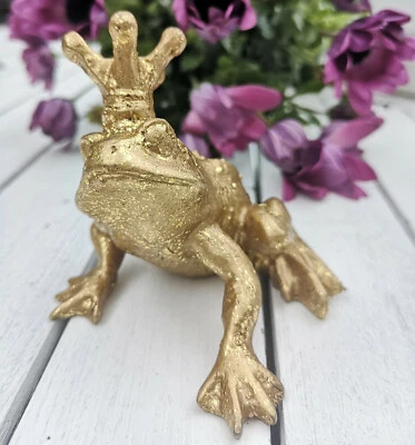Froschkönig Frosch Gold Märchen Figur Skulptur Krone Dekoration Prinz Küssen - Bild 1 von 4