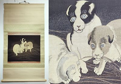 KAKEJIKU Hanging Scroll Puppy Drawing Art Painting Japanese • 96.87£