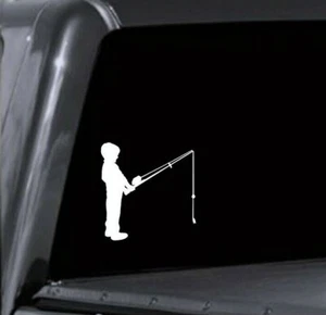 Boy Fishing w/ Pole Vinyl Decal Sticker - for Truck Window Mug Tackle Box USA - Picture 1 of 5