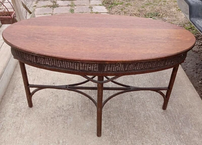 Mesa de entrada/mesa de salón ovalada de mimbre roble aserrado en cuartos (ENT6) Foto 1 de 4