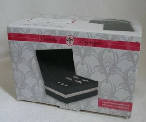 Jewelry Box Black Glass with Rhinestone Trim Black Velvet Lining NWB - Picture 1 of 12