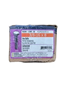 MIDWEST FASTENER 05394 Hex Bolt, 3/8-16 Thread, 8 in OAL, 2 Grade, 50 Pack - Picture 1 of 3