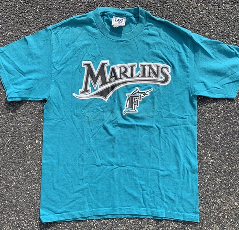 Vintage Florida Marlins Lee Sport Nutmeg Mills Baseball Shirt Size L Retro Blue Cover