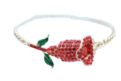 Red Rhinestone Flower Gold Metal Boot Chain Bracelet Shoe Charm - Image 1 of 4