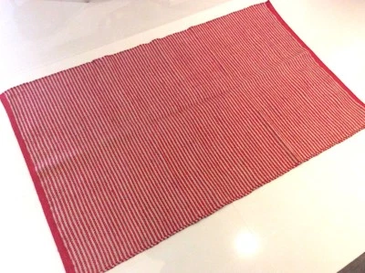 Red Beige Striped Natural Cotton and Jute Mix Handmade Washable Kilim Area Rugs - Image 1 of 4