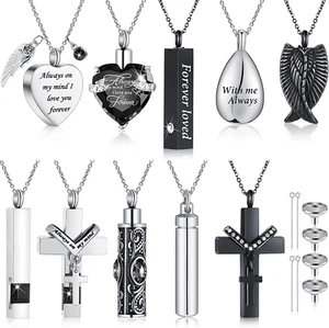 10 Pcs Urn Necklace for Ashes Cremation Jewelry Wings Tear Drop Cross Crystal As - Picture 1 of 12