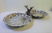 Vintage GORHAM SHELL CANDY DISH with DOLPHIN HANDLES EP Silver Plated 9" Long