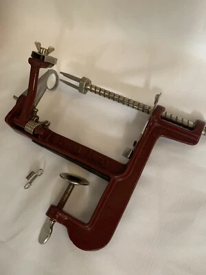 Back To Basics Peel Away Apple Potato Peeler & Corer with Thumb Clamp Red - Image 1 of 4