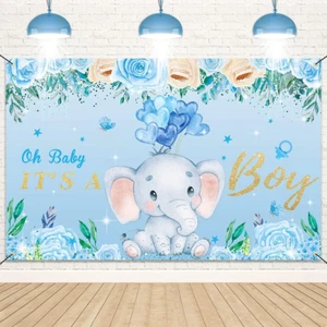 Junge Babyparty Hintergrund Dekoration Elefant Babyparty Party Banner It'S a Bo - Bild 1 von 12