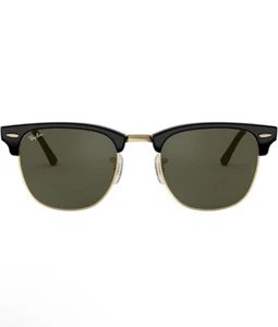 Ray-Ban RB3016 Clubmaster Square Sunglasses 49 MM Black and Gold With Green Lens - Picture 1 of 17