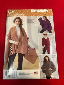 Simplicity 0344, One Size, Misses' Fleece Poncho, Wrap, New Uncut - Picture 1 of 2