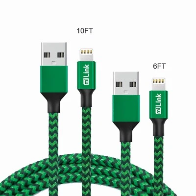 2-Pack 6FT & 10FT 8pin connector Charging and Syncing Cable (Green & Black) - Image 1 of 3