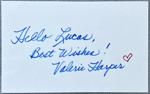 Valerie Harper Signed In Person 5x8 Index Card In Top Loader - Authentic Cover