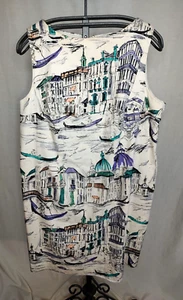 North Style Sleeveless Parisian Paris Cityscape Scene Lined Shift Dress Size 18 - Picture 1 of 11