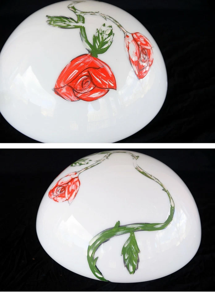 LIGHT SHADE Roses 18" SCHOOL HoUsE  HaNd Painted MiLK Glass Art Deco 1930s 1940s - Image 1 of 4