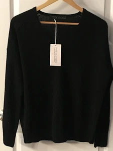 NWT 360 Cashmere 100% Cashmere V neck Sweater Pullover Black Size XS - Picture 1 of 9